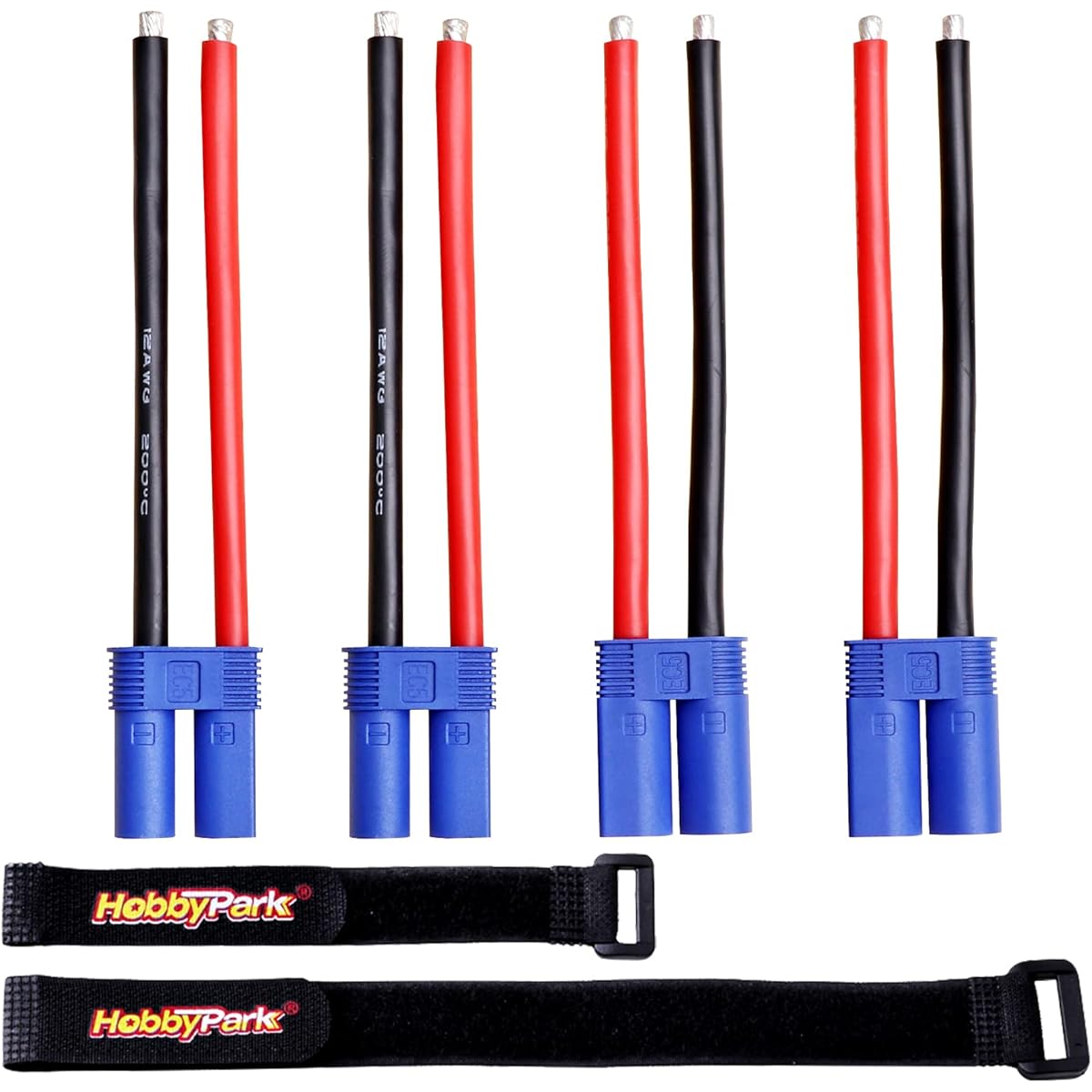 Hobbypark EC5 Plug Connector Male & Female 12AWG 12 Gauge Silicone with Battery Strap RC Lipo Battery Cable for Drone Car (4pcs)