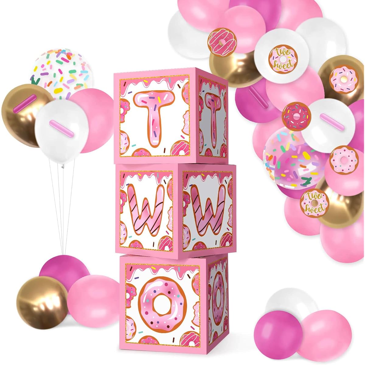 Donuts 2 Cute Balloon Box Decoration Pastel Baby 2nd Birthday Backdrop Blocks Sprinkles Photo Props Cutouts 2 Cute Donuts Kids Party Favor Ideas