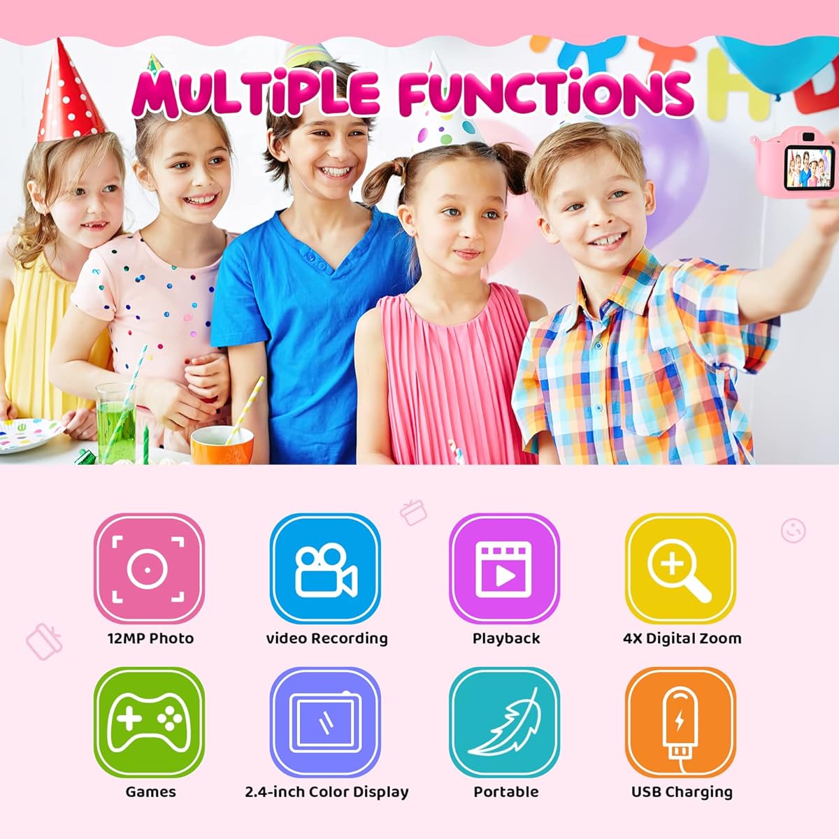 Kids Camera Upgraded HD Digital Camera for Toddlers Age 5 Girls Boys Christmas Birthday Gifts for 3 4 5 6 7 8 Years Old with 32GB SD Card & Silicone Cover