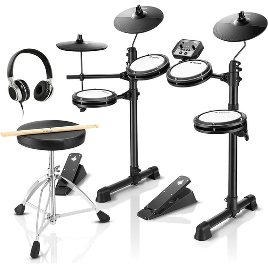 Donner Electronic Drum Set Mesh Home Practice Foldable Small Drum Throne Stick Headphone Audio Cable Deluxe Mesh Kit Included Christmas New Year Gift Kids Beginners Adults Students Japanese Instruction Manual DED-80 (4 Drums 3 Cymbals)