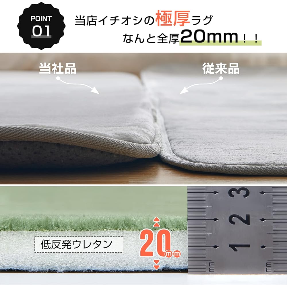 Sun Deco Rug, Carpet, Memory Foam Area Rug, Extra Thick, 185x185cm, 2 Tatami Mats, All Seasons, Anti-Slip, Antibacterial, Odor Resistant, Dust Mite Resistant, Soft to Step on, Thick Flannel Rug, No Adhesive, Floor Heating, Hot Carpet Compatible, Black