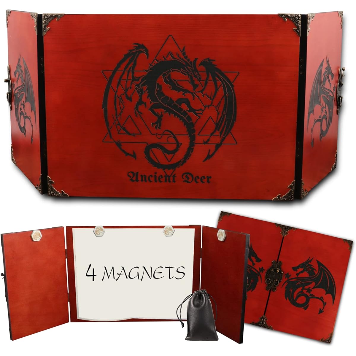 DM Screen Wooden Dungeon Master Screen Handmade Dungeons & Dragons Gifts DND Dice GM Game D&D 5e Accessories Magic the Gathering Pathfinder Custom Screen (DmScreen-Wine Red)
