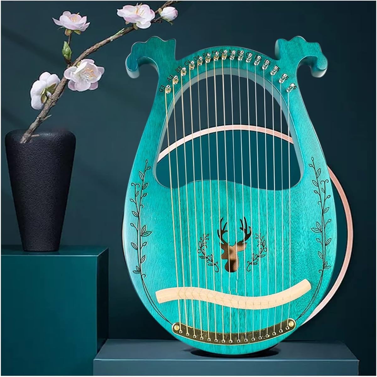 WowZza 16 String Lyre Harp Musical Instrument for Beginners with Tuning Tool, Spare String Lyre Harp for Beginners/Brown