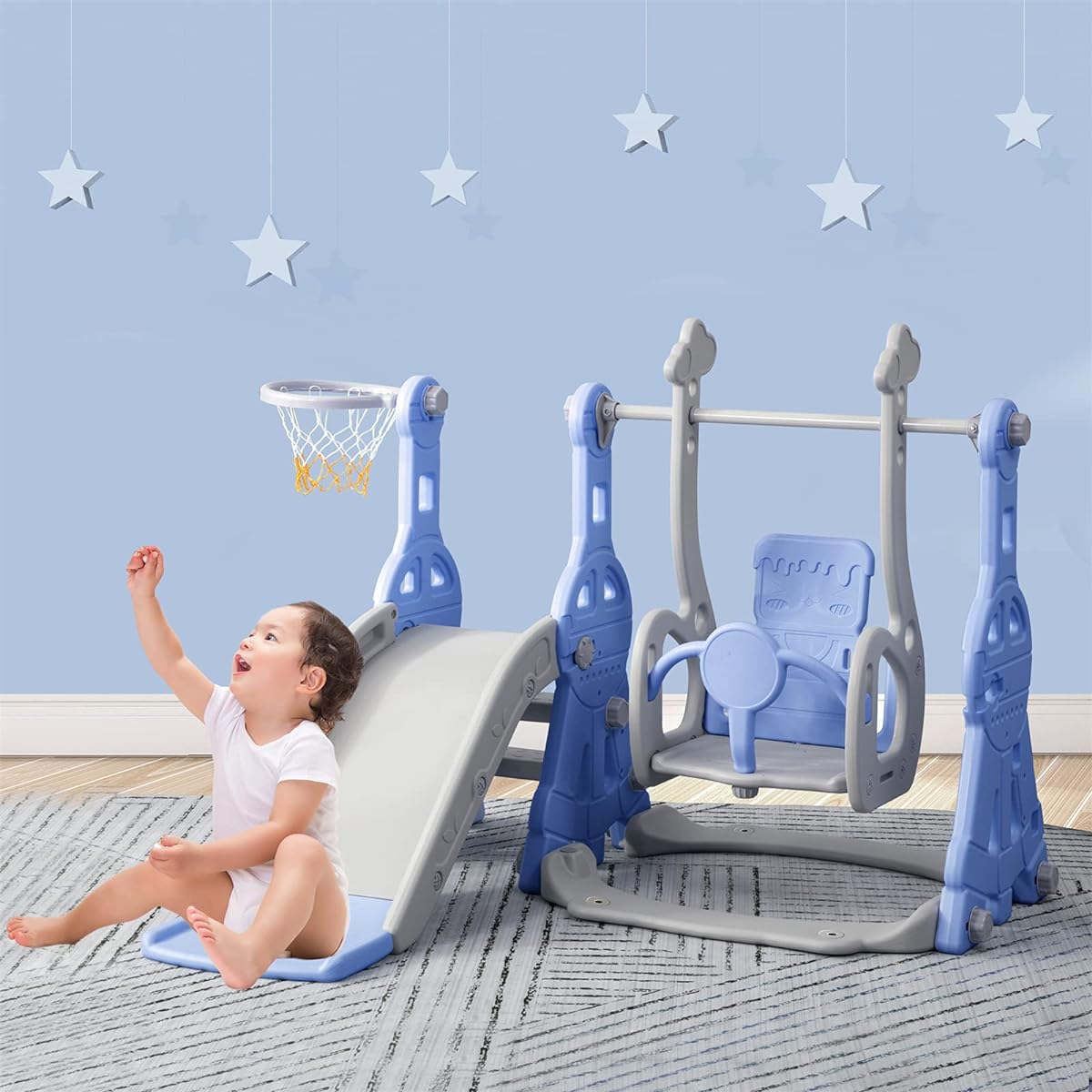 Children's Slide, Swing, Slide, Indoor, Children's Slide, Load Capacity: 40kg, Stable, Slide, Long, Indoor, Indoor Play Equipment, Kids, Children, Toddlers, Birthday Present, Christmas Gift, Celebration Toy (Blue)