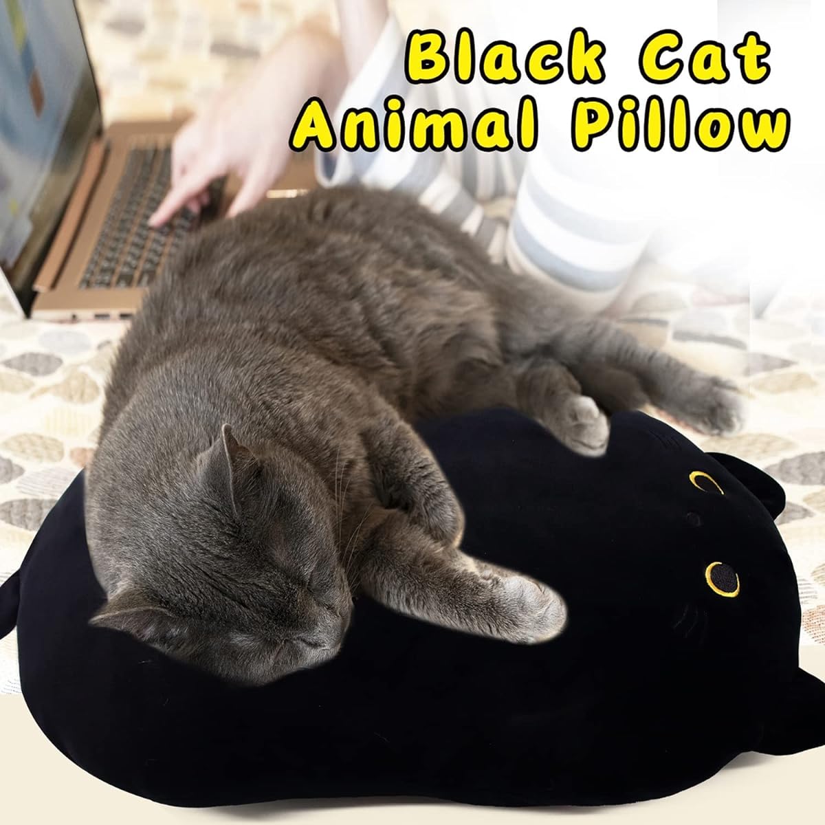 iBccly Black Cat Plush Pillow Soft Doll Plush Pillow Stuffed Animal Soft Pillow Baby Toy Shape Design Sofa Decoration