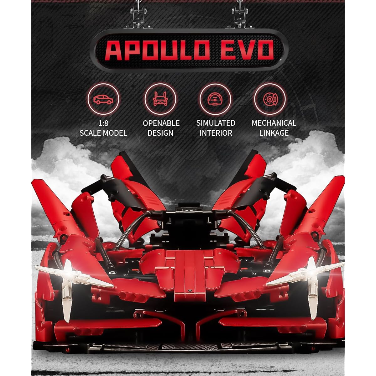 DOSCOR Apello EVO Sports Car Building Kit 1:8 Scale Technical Supercar Building Set for Adults Men Teens Adult Collectible Model Engineering Toys (3669+ Pieces)