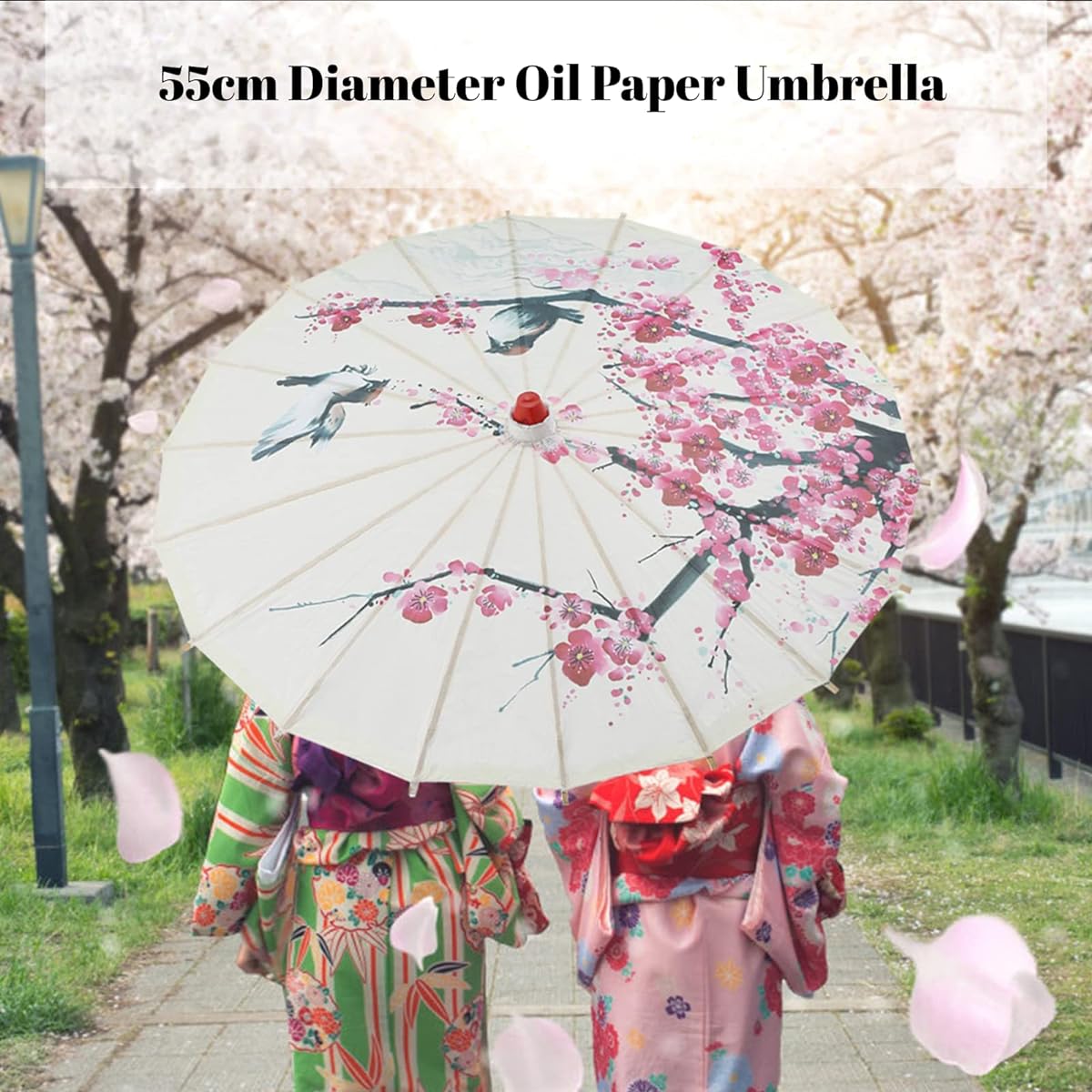 Oil Paper Umbrella, 55cm Rainproof Chinese Art Classical Dance Umbrella Handmade Plum Blossom Sunshade Oil Paper Oriental Parasol for Wedding Party Photo Shoot Costume