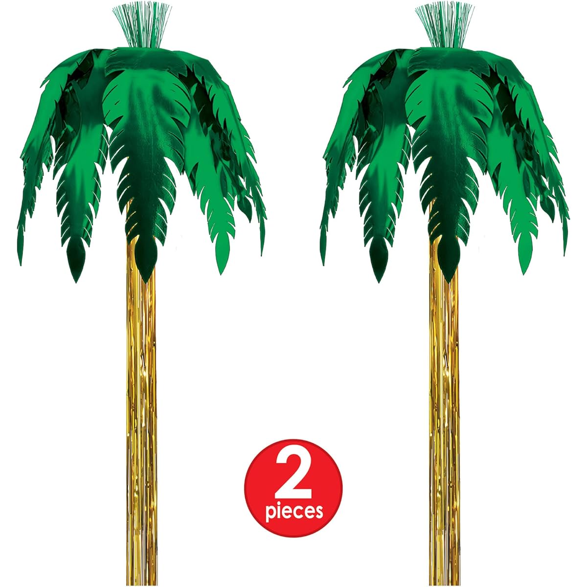 Beistle Metallic Giant Royal Palm Tree 2 Piece Hanging Decorations Luau Party Supplies 111 Inch Green/Gold