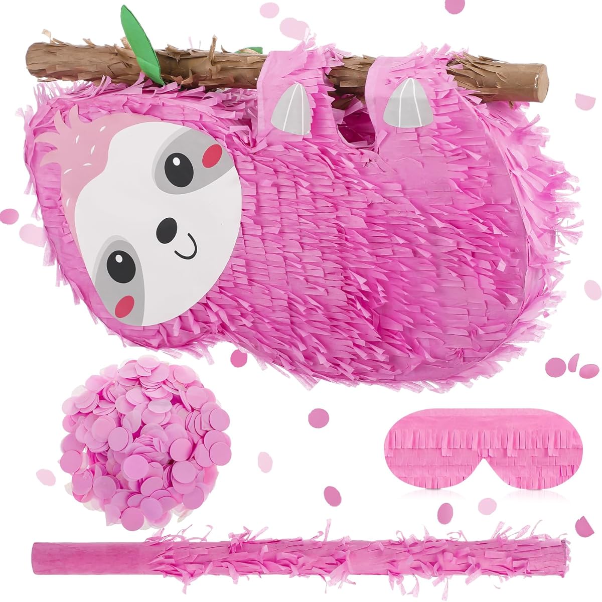 Sotiff Floral Sloth Pinata Teal Pink Pinata Stick Confetti Blindfold Animal Birthday Pinata Sloth Birthday Party Supplies Jungle Safari Party Decorations Floral Sloth Party