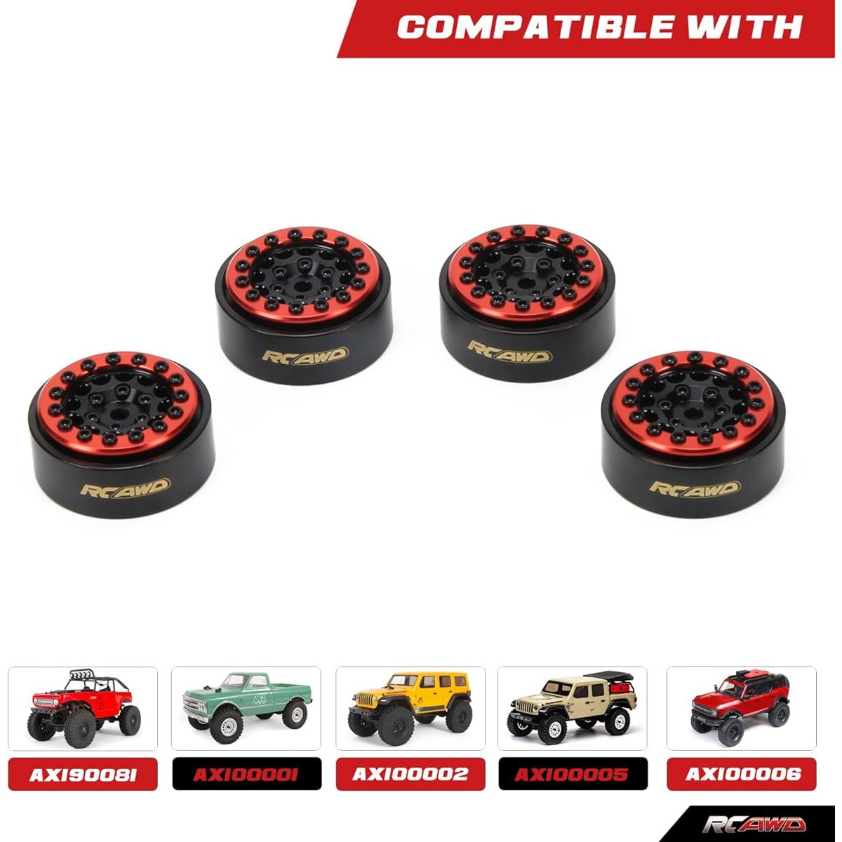 RCAWD 1.0 Beadlock SCX24 Wheel Rim & Lock Nut Alloy Upgrade Parts for Axial 1/24 SCX24 Series Black