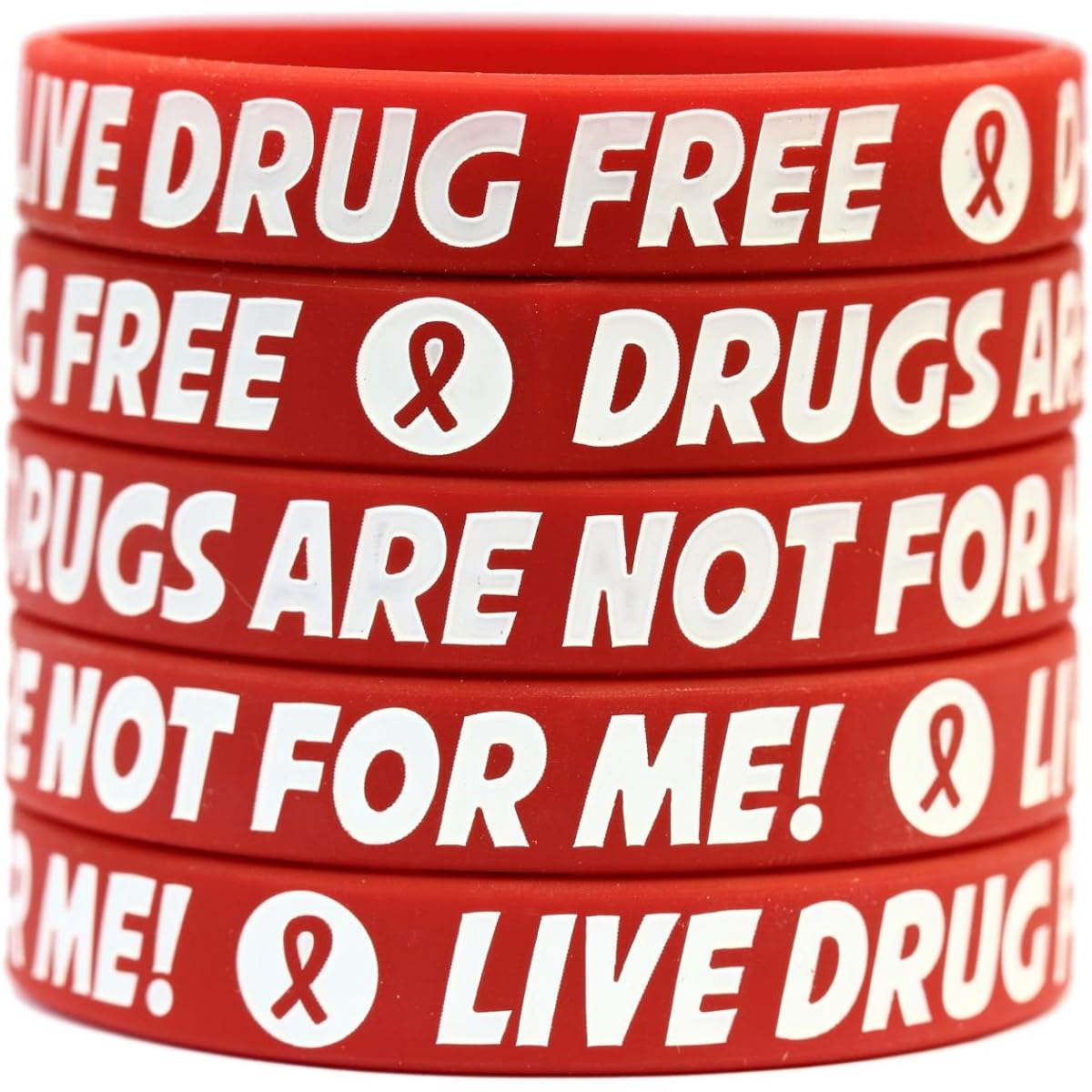 Red Child Size Live Drug Free Bracelet 200 Pieces - Red Ribbon Week Wristband