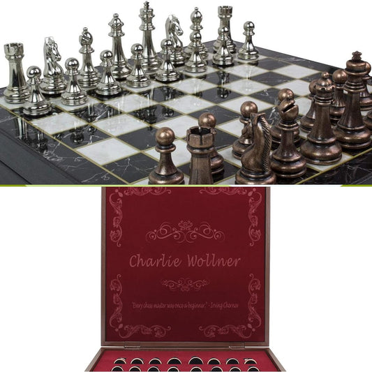 Antochia Crafts 8" Personalized Chess Set - Boxed Custom Chess Board and Metal Chess Figures Set - Perfect Gift for Son, Husband, Father, Anyone, Birthday, Anniversary, Any Occasion