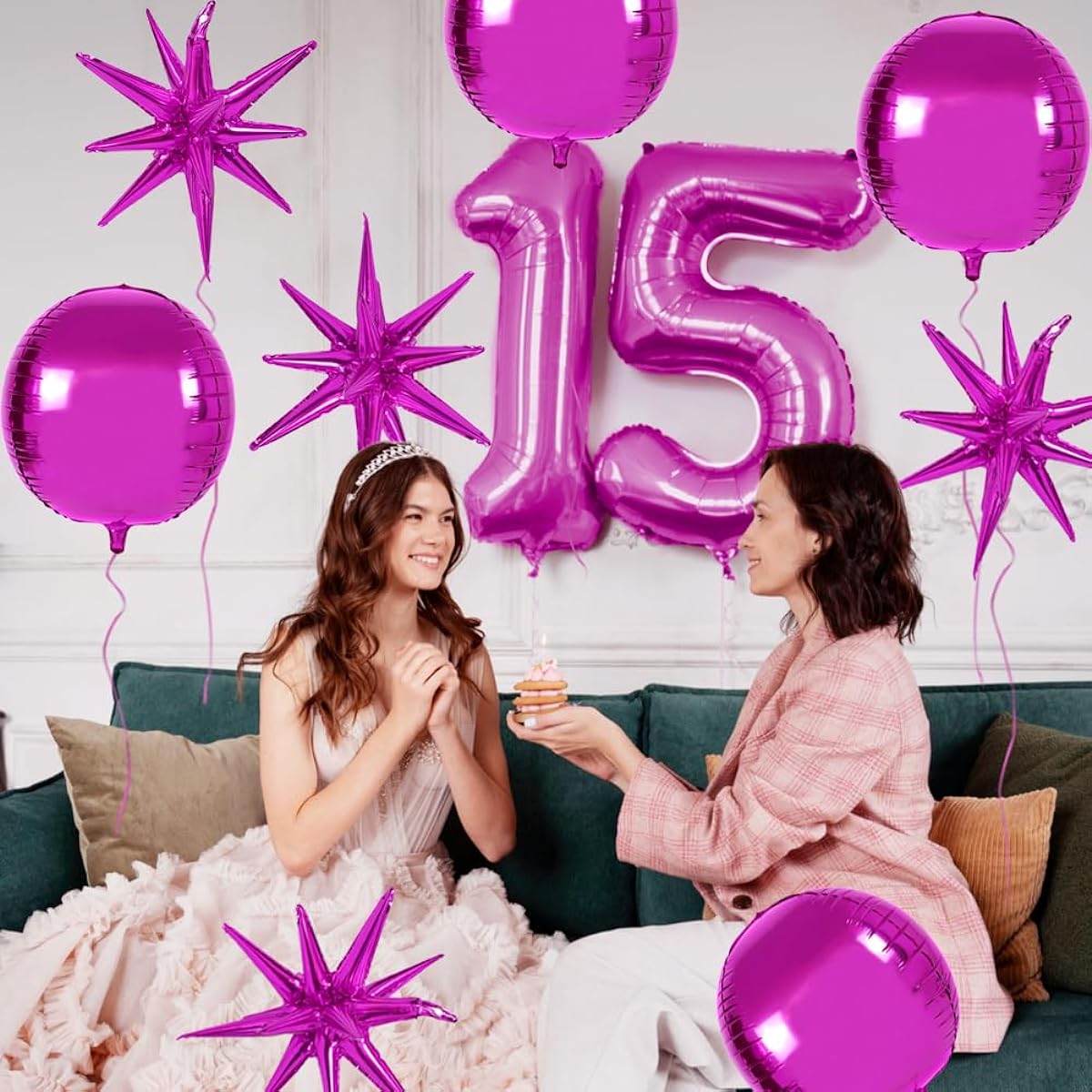 Pink Mylar Starburst Balloon and Metallic Balloon 22 Inch 4D Round 360 Degree Pink