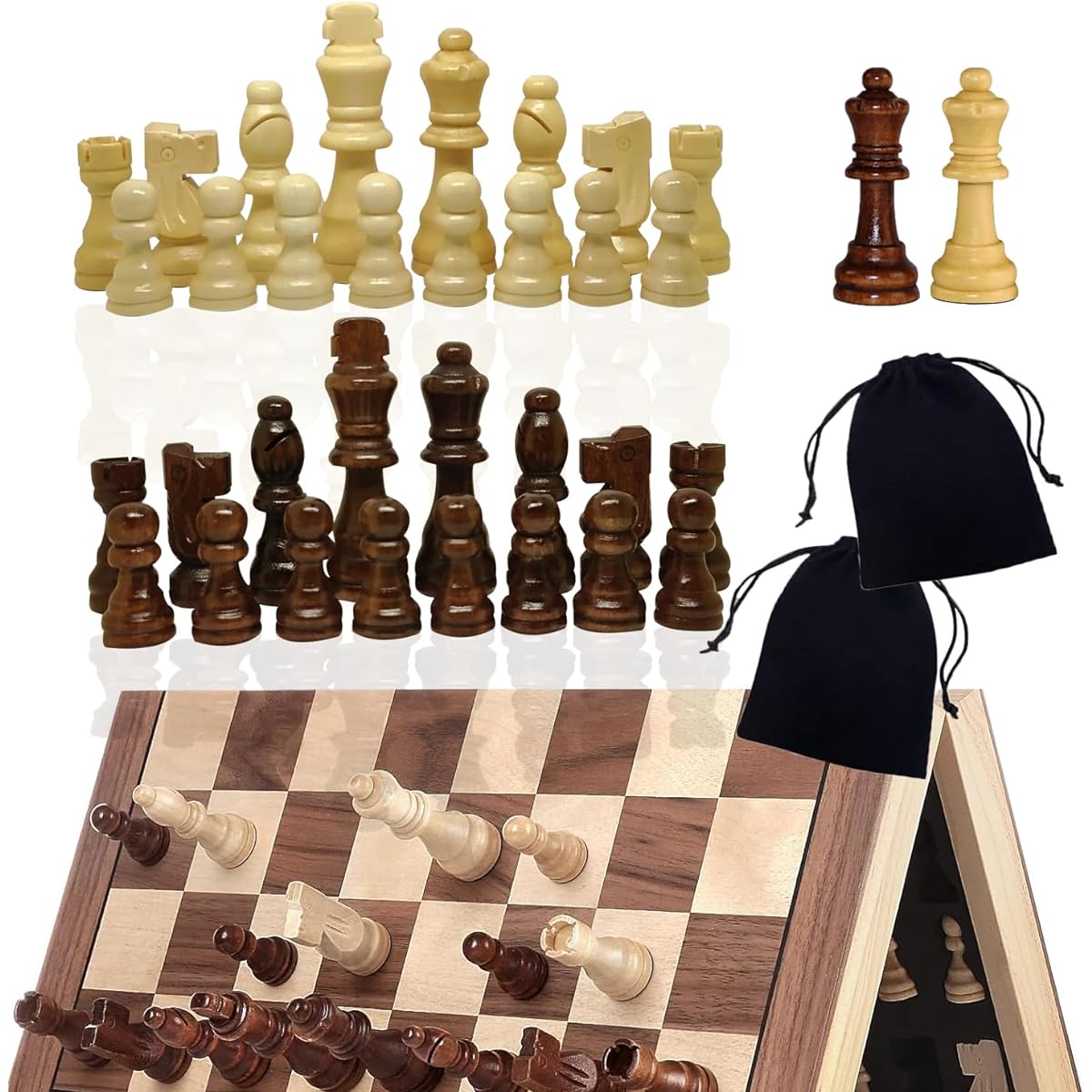 HIC Harold International Chess Pieces Staunton Design King Height 8cm Weight 37g Set of 34 (plus 2 Queens)