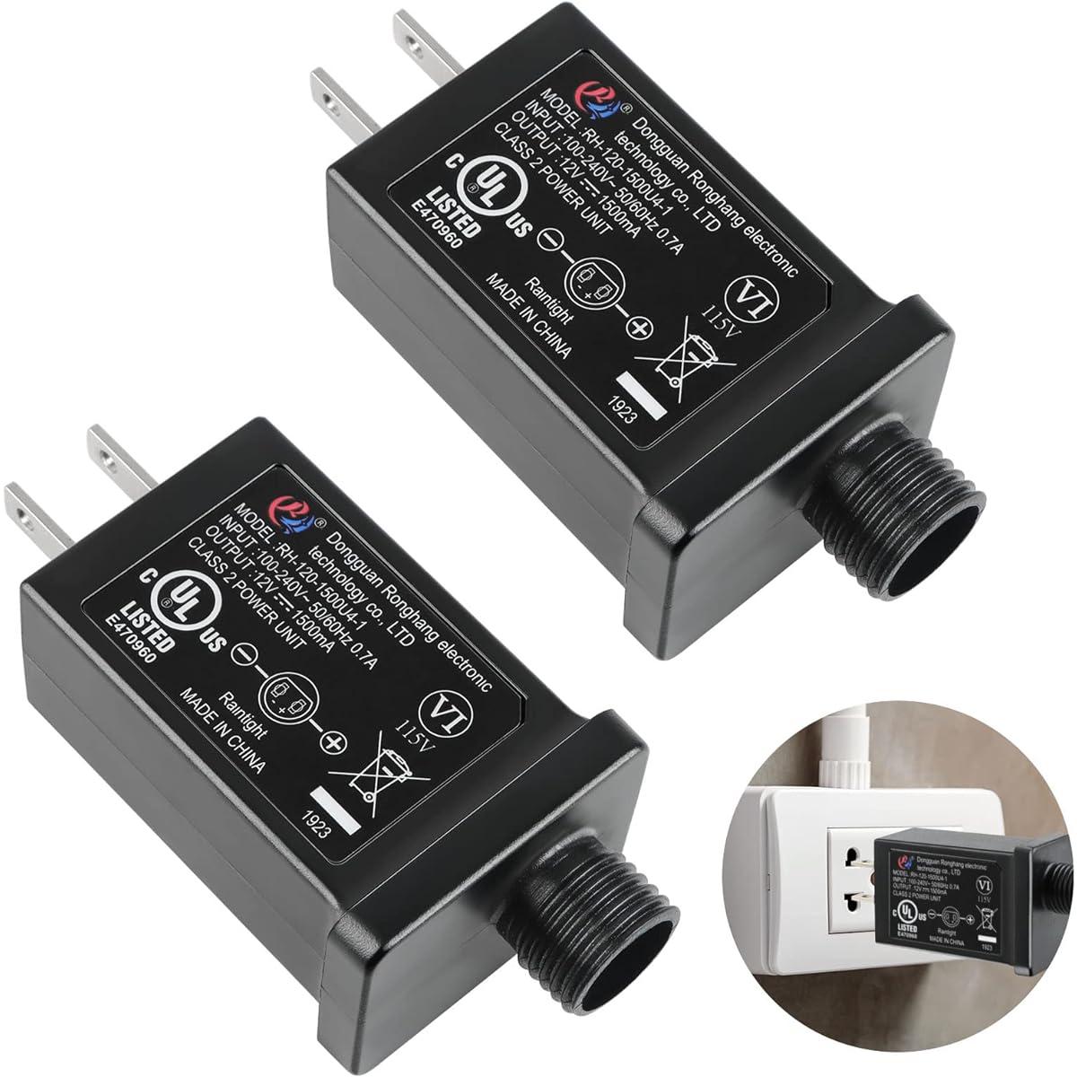 Kalolary 12V 1.5A Replacement Yard Inflatable Adapter Power Supply Unit 2 Pack Class 2 Power Transformer Plug for String Lights Easter Inflatable Decorations