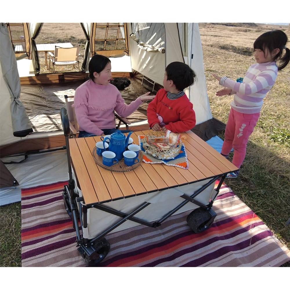 Fengzel Outdoor Carry Wagon Table 110*64cm Freely Removable Compact Folding Aluminum Alloy Roll Table for 150-220L Carry Cart