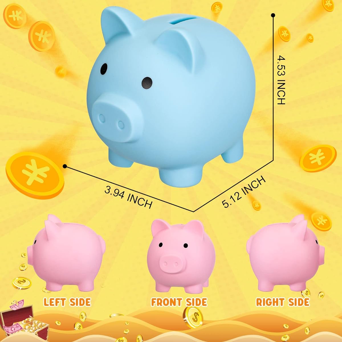 9 Pieces Cute Plastic Pig Piggy Bank Large Piggy Bank Cute Piggy Bank Piggy Bank Piggy Bank Children Birthday Christmas Baby Shower Children's Day Gift Nursery Decoration Blue Pink Yellow