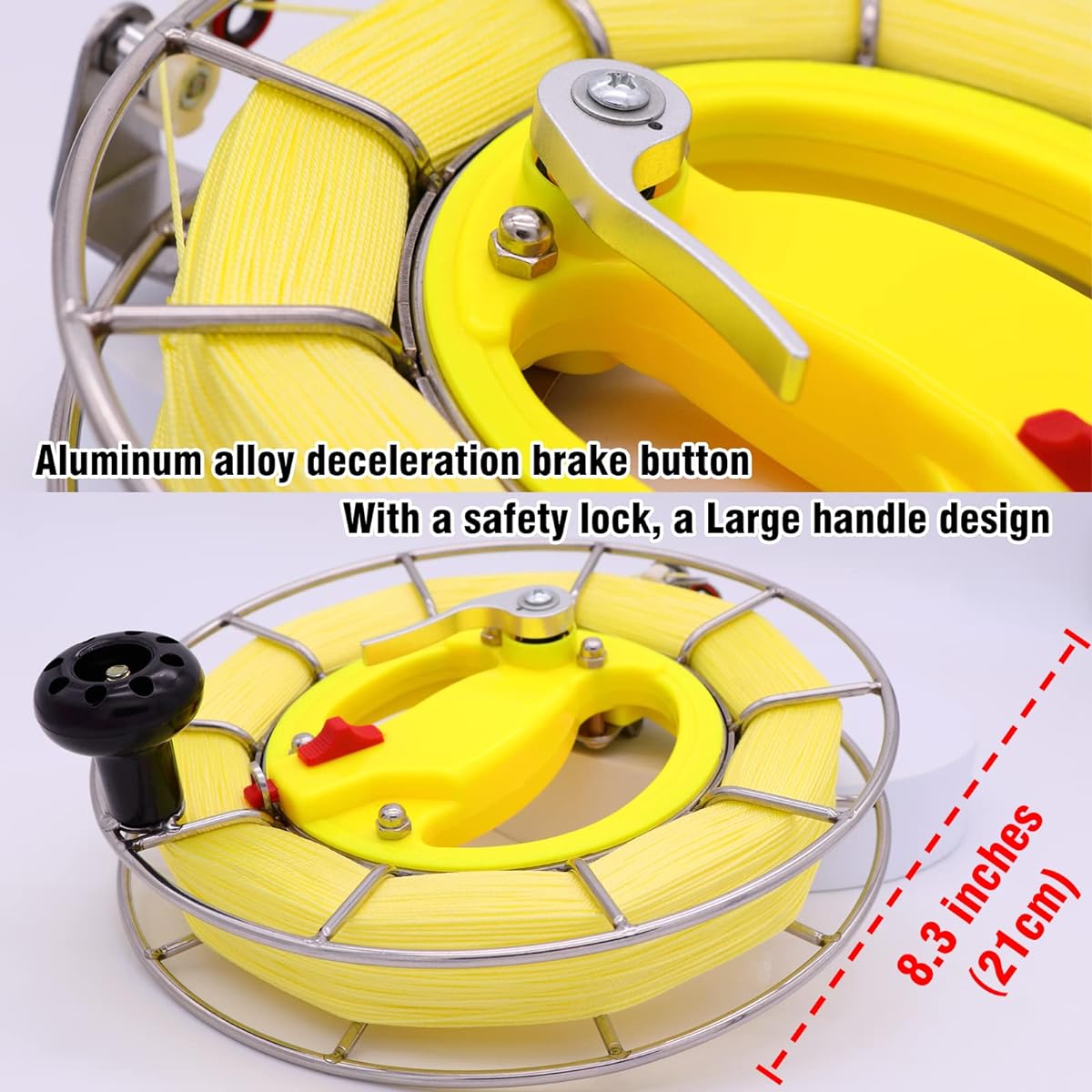 WEICAFLY Kite Reel with Slow Down and Brake Button, 8.1" Diameter, 110 lbs Strength Kite String, Safety Lock Design, Bearing Kite Line Connector, Kite String Spool for Adults