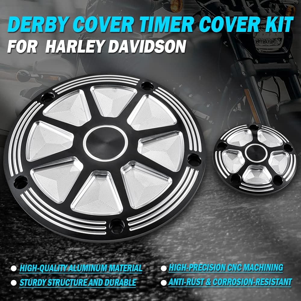 KATUR Motorcycle Derby Timer Cover and Point Cover Black 5 Hole Clarity Edge Deep Cut for Harley 1999-2014 Harley Twin Cam Touring Road King Electra Glide FLHR FLHX FXST Dyna