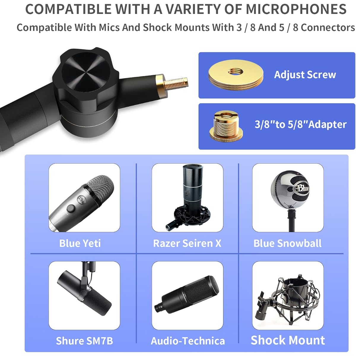 SKAEHP Microphone Boom Arm [Sturdy and Stable] [360 Degree Adjustable] Boom Arm Stand with 3/8" to 5/8" Adapter Heavy Duty Microphone Stand for Radio Studio Podcast Gaming (AS-0) (Mic Boom)