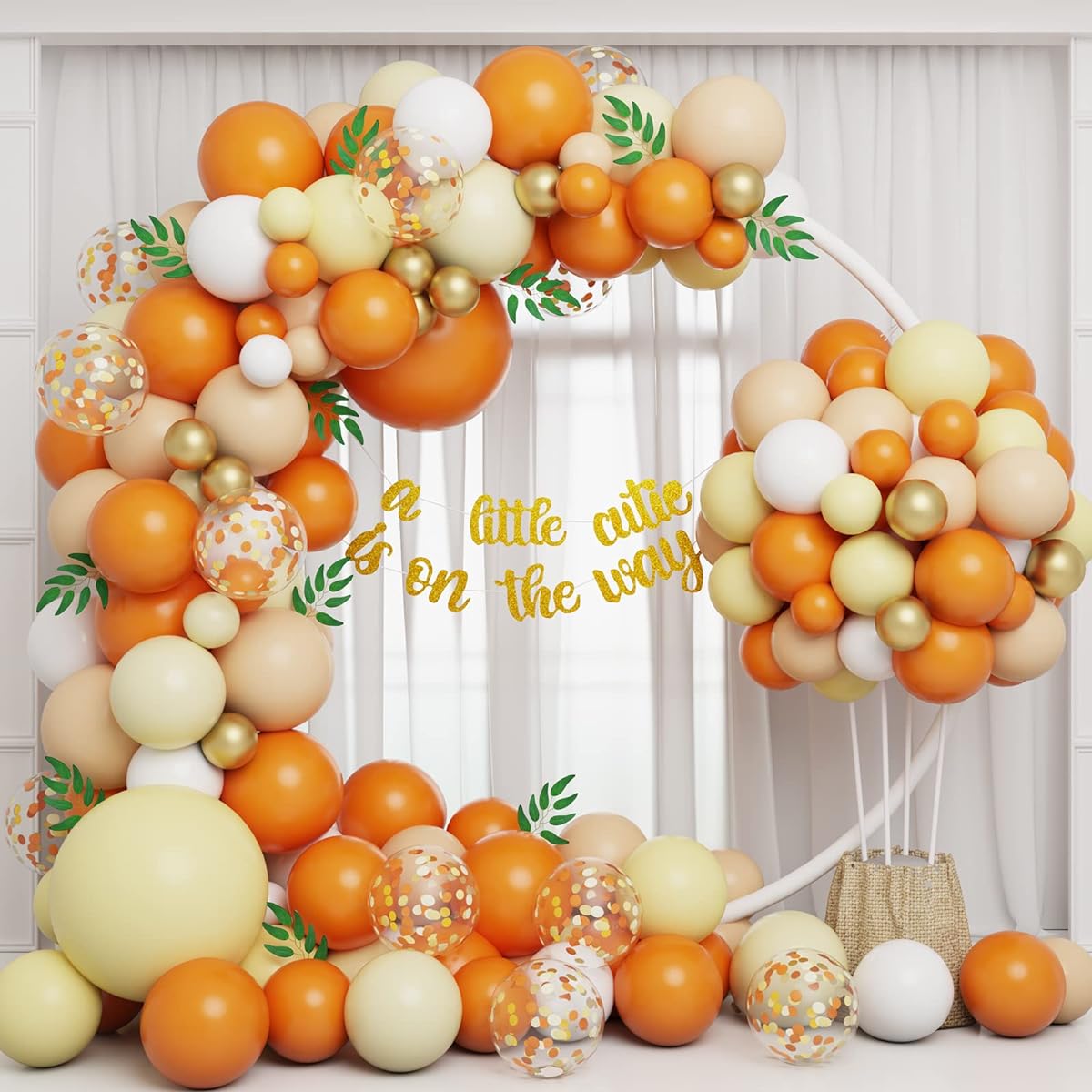 RUBFAC Little Cutie Balloon Garland Kit Orange Yellow White Confetti Latex Balloons for Baby Shower Tangerine Theme Birthday Party Decorations 141pcs