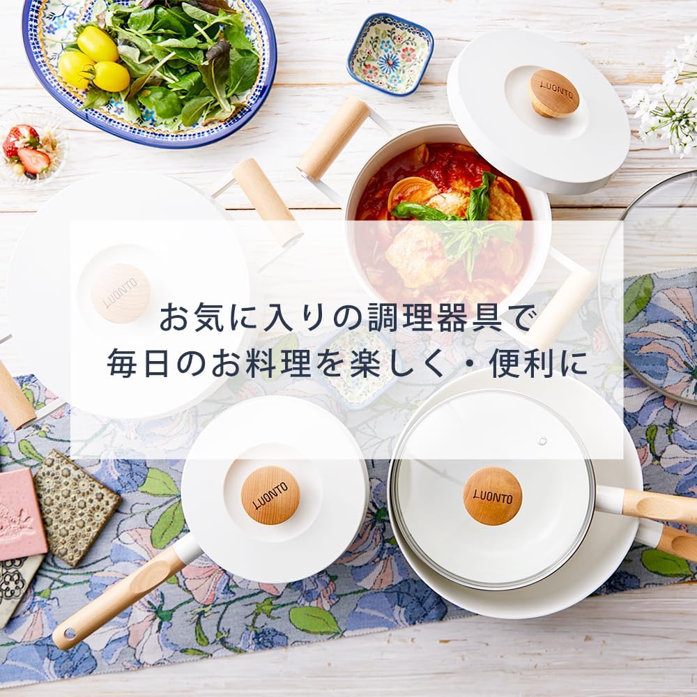 Iris Ohyama Two-handled pot, Pan, Abrasion resistance test passed 700,000 times, Ceramic coating, Water-free pot that brings out the flavor from the moisture in the ingredients, LUONTO 20cm, White, LUO-P20