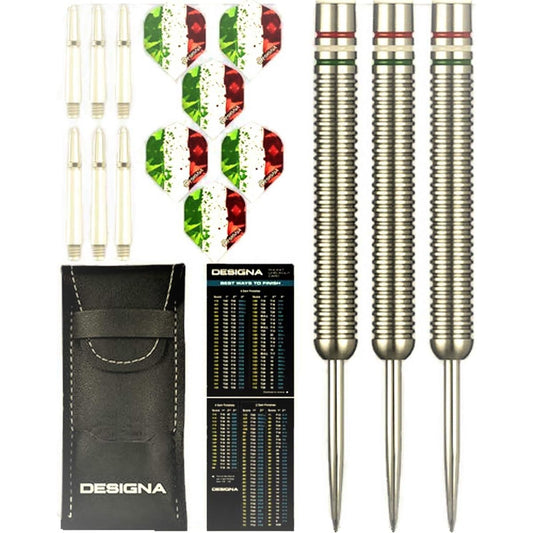 24g 90% Tungsten Italian Flag Red White & Green Patriot X Steel Tip Darts Set with Flights & Shafts (2 Sets of Each) and Travel Case 24g