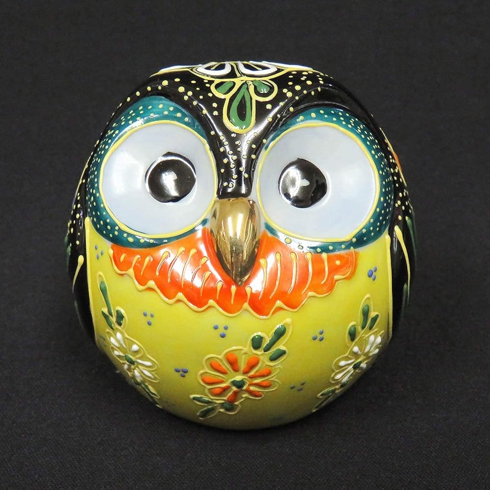 Owl Good Luck Ornament Kutani Ware Ball Owl Kuromori Pottery Present Gift Sixtieth Birthday Celebration