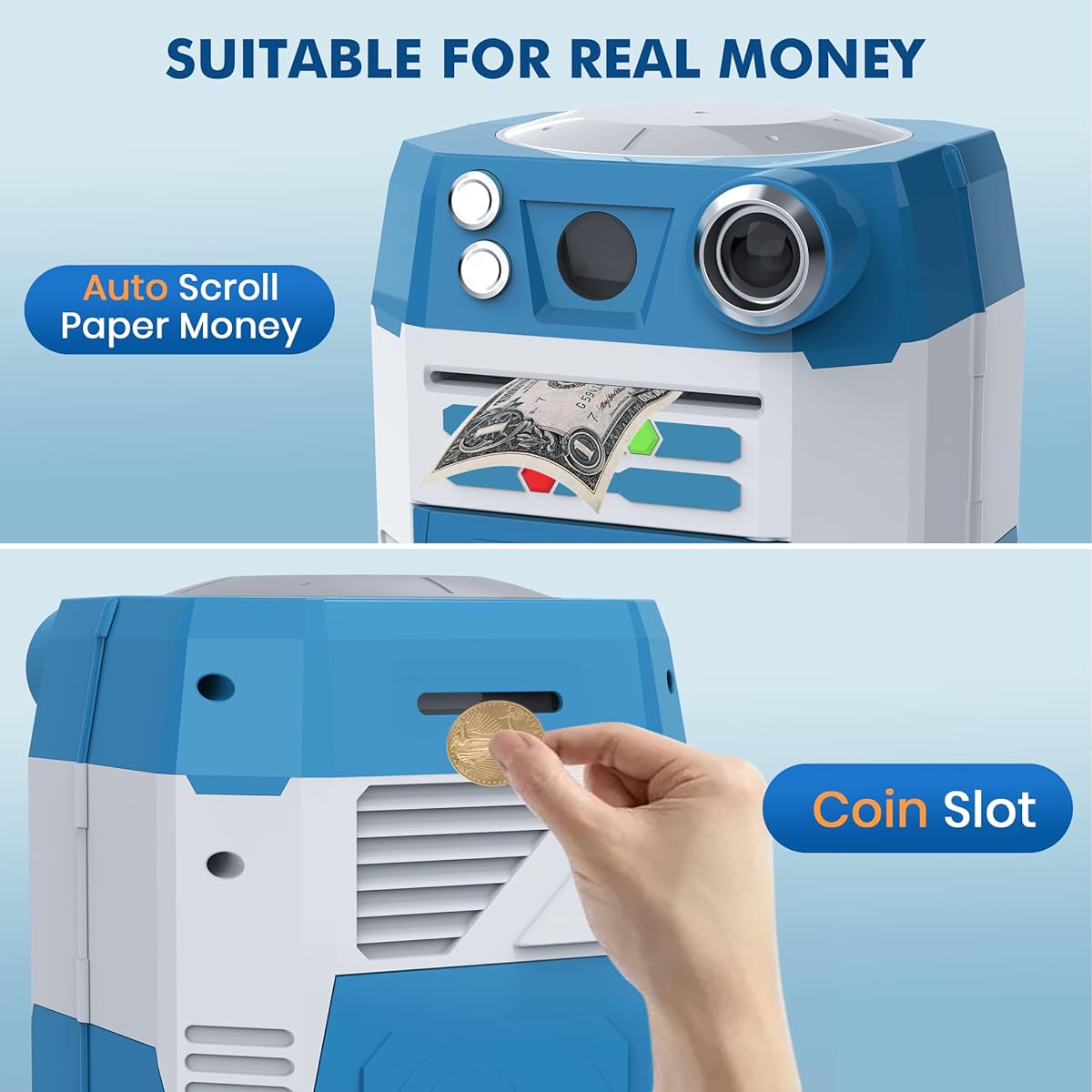 SHOMOTE Piggy Bank Toy Gift for Boys and Girls Ages 4+ Kids Money Safe Piggy Bank ATM Blue