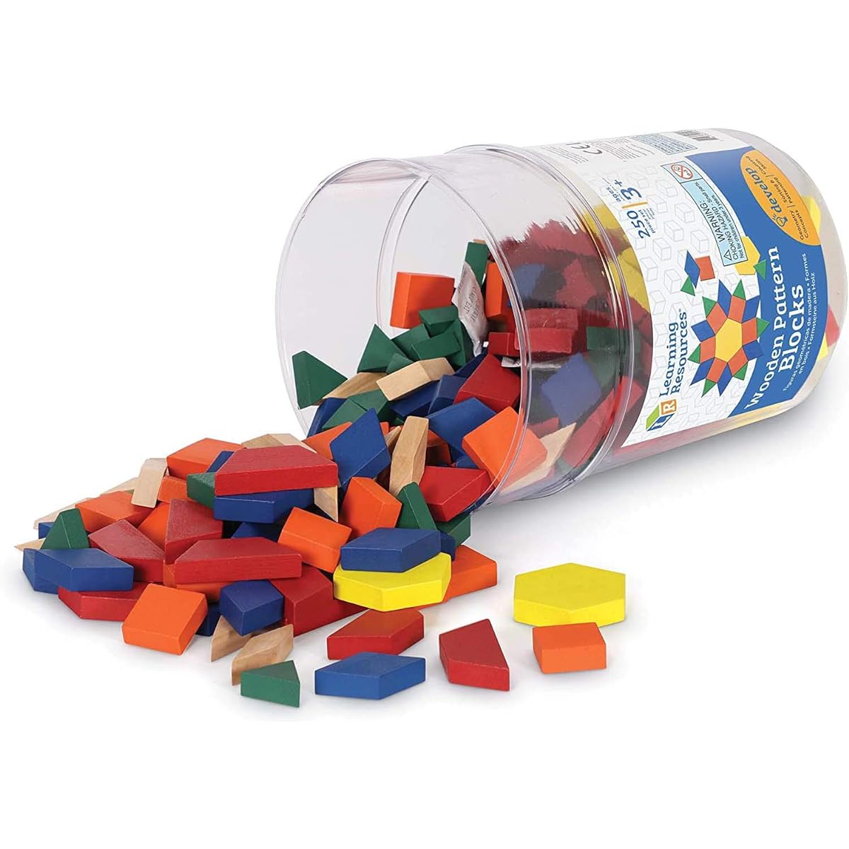 Learning Resources [Wooden] Pattern Blocks 250 Pieces Math Teaching Materials Shape Blocks LER0334 Authentic