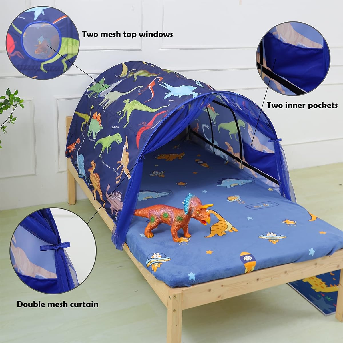 Kids Bed Tent Lucky Castle Toddler Bed Tent Foldable Game House Kids Play Tent for Girls Boys Breathable Cottage Combination Sleeping Canopy Playhouse Double Net Curtain with Storage Bag