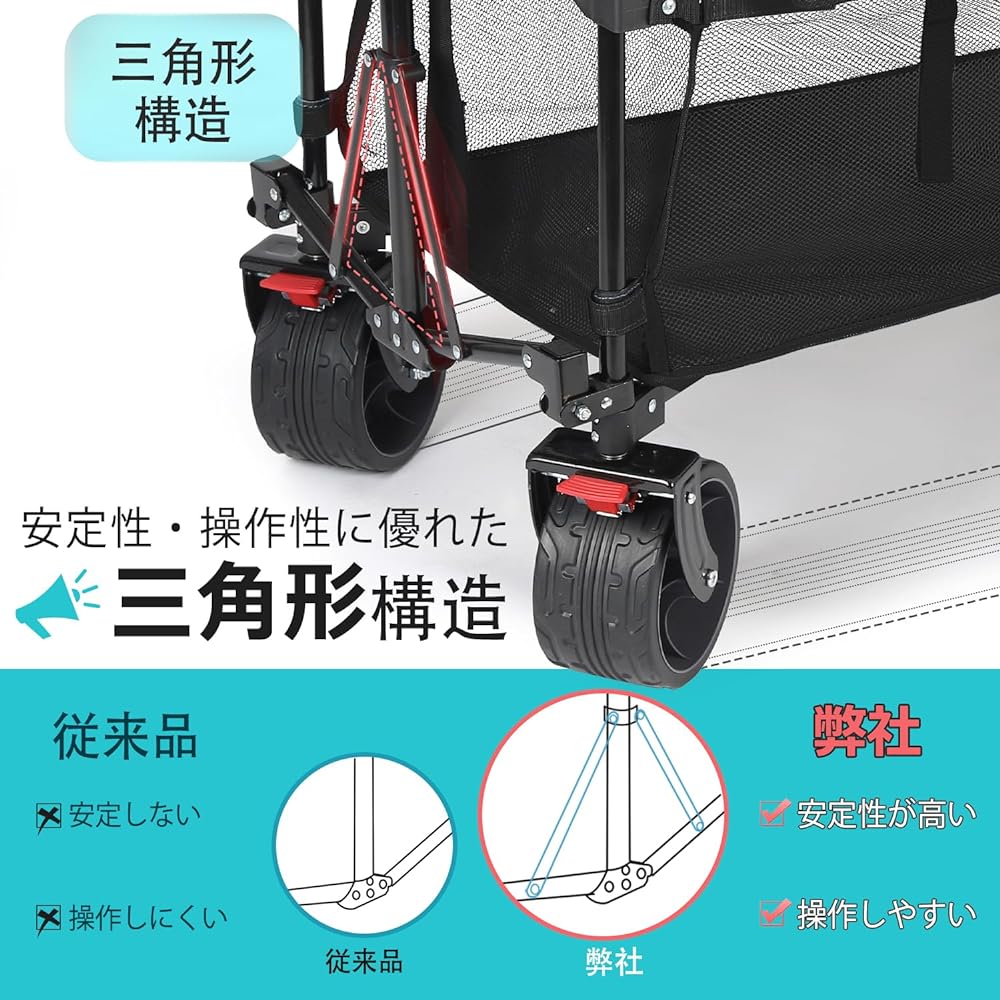 Sekey 2 Tier [320L [10cm Width Extra Thick No-Puncture Tires] Carry Wagon, Open Back, Suitable for Long Items, Load Capacity 120KG, Camping Cart, Compact, Foldable, One-touch Convergence Type, Outdoor Wagon, Camping, Events, Sports Days, Black