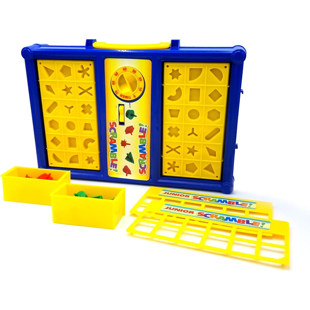 Scramble - Shape Matching Family Board Game! Quickly sort the shapes & pieces pop out before time is up! Play alone/with friends! Includes 12 Shape Junior Version Plates!
