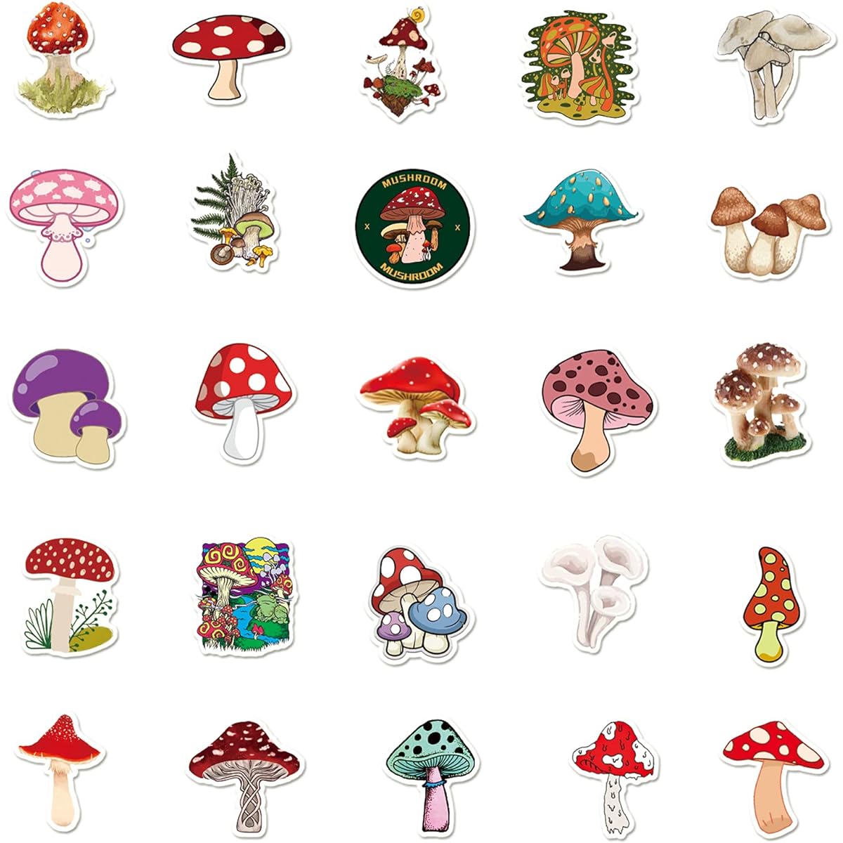 102pcs Mushroom Stickers Trendy Mushroom Aesthetic Waterproof Decoration for Laptop, Journaling, Scrapbook, Bike, Gift Bags, Kids