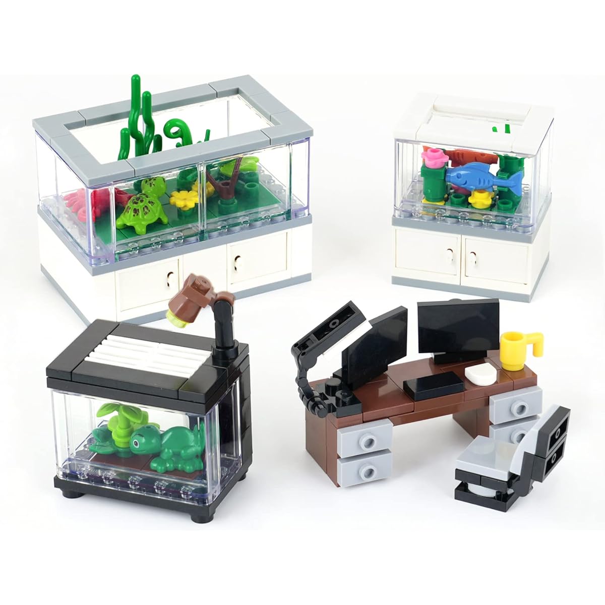 MOOXI-MOC 154 Pieces Mini Fish Tank Desk Creative Building Blocks Set, Perfect for Building a Mini Block Room