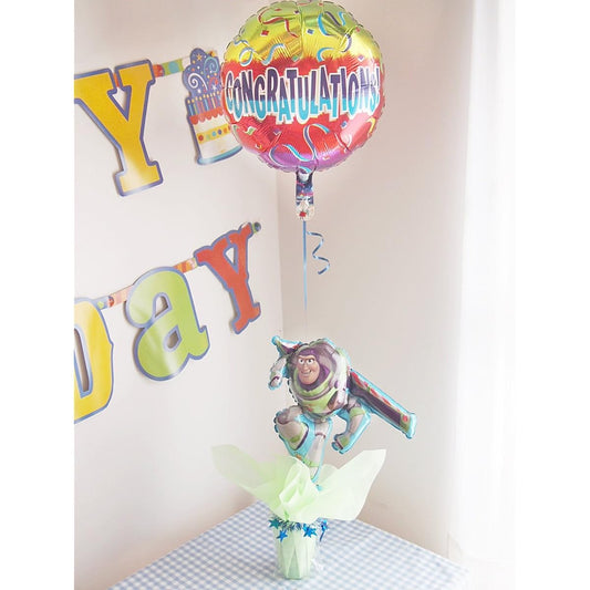A balloon gift for boys "Balloon Pot Buzz Lightyear with Congratulations Balloon" Congratulations! A balloon telegram that conveys your feelings. Delivery date and time can also be specified.