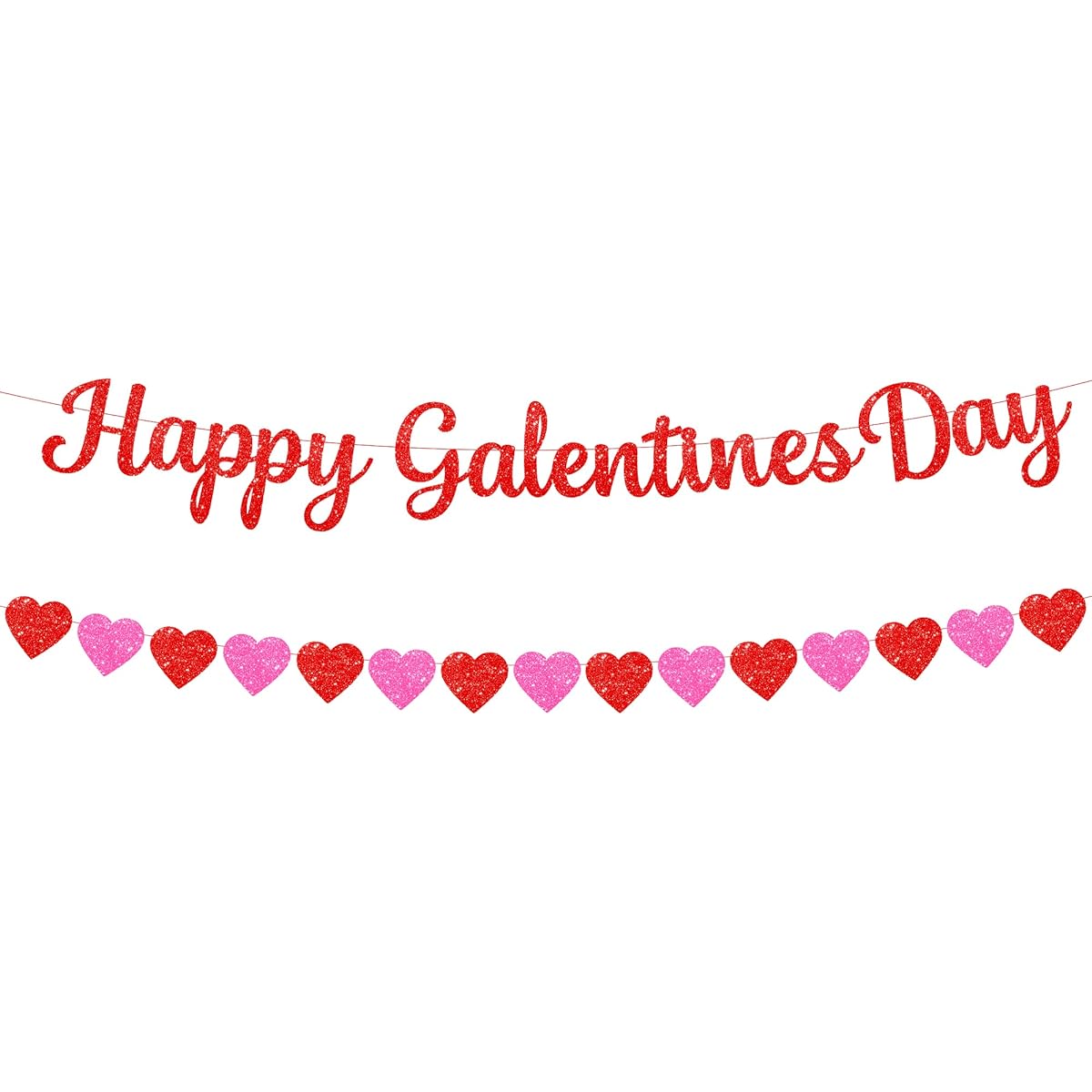 Red Glitter Happy Galentine's Day Banner - 10ft No DIY | Heart Garland Banner | Valentine's Day Decorations | Valentine Garland Valentine's Day Garland Party Decorations | Galentine's Day Decorations