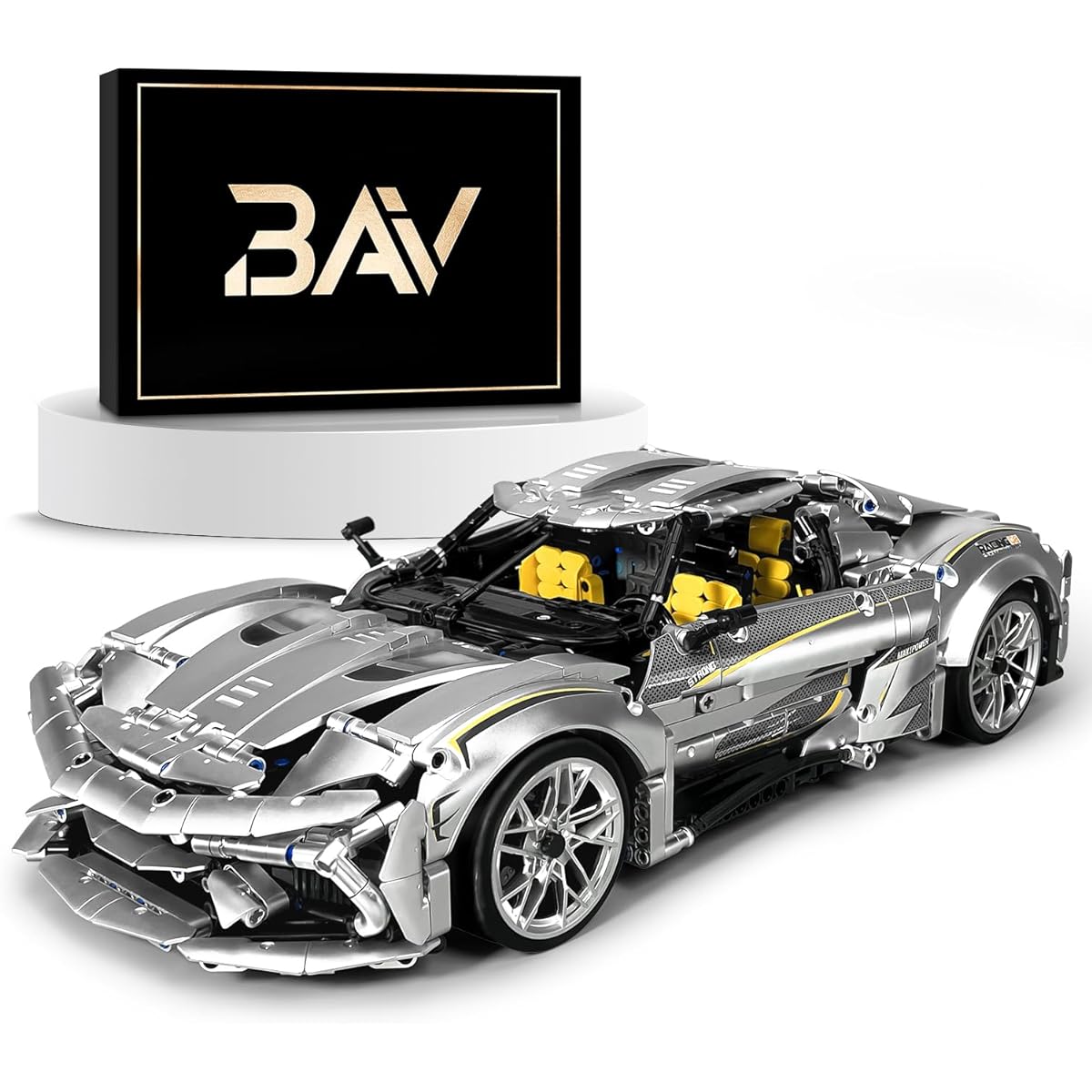 Sports Car Building Set, 1:10 Adult Model and Racing Sports Collection Model Car Building Kit, Construction Toys Sports Car for Kids Boys Men Teens Silver.