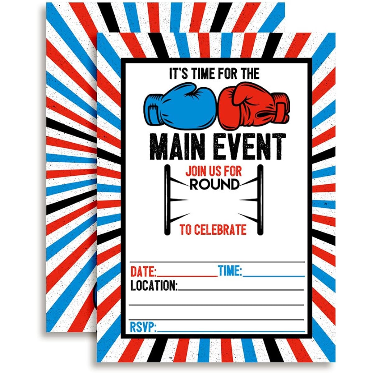Boxing Birthday Party Invitations for Boys, Ten 5"x7" Fill In Cards with 10 White Envelopes by Amandacreation