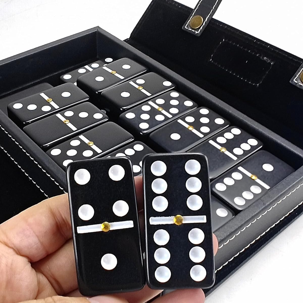 Bucher&Rossini Domino Set Double 6 Classic 28 Piece Double 6 Board Game for Adults and Kids Family Game Night or Party Jubomb Size Domino Tiles, YH005J1, New Style
