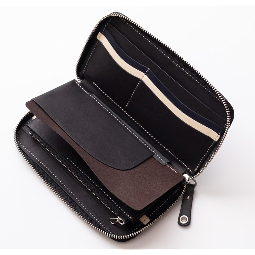 [VARCO REAL WOOD] Round zip wallet NE (black)