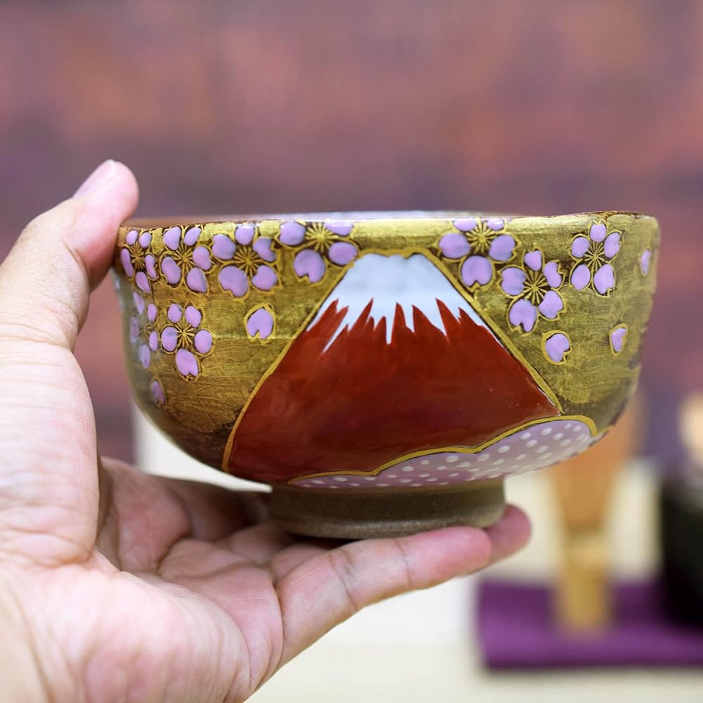 Matcha bowl, pottery, tea set, Kutani ware, matcha bowl, Konun Sakurafuji brand, matcha tea bowl, Japanese tableware, made in Japan