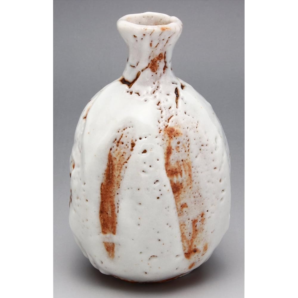 Mino Ware Higashiyama Kiln Tokkuri Large Capacity Shino Shaved Approximately Diameter 8.5 x Height 14cm Capacity Approximately 360ml Made in Japan (In Wooden Box) 551-0008