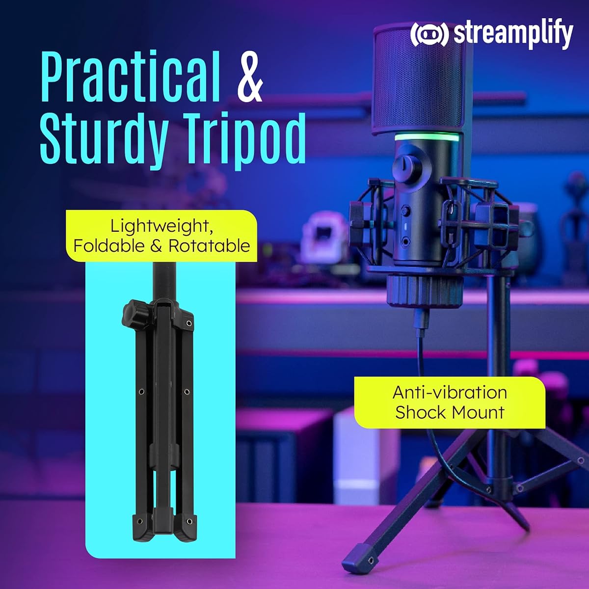 Tripod Microphone ARM RGB Cardioid Microphone for Streaming, Recording, and Podcasting