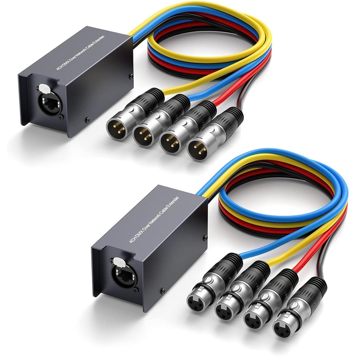 LVY 4 Channel DMX Over Network Cable Extender 3 Pin XLR Male and Female to Aethercon Cable DMX Channel RJ45 Cat5/Cat6 Ethernet Cable Extension Compact Snake Receiver XLR AES (Pair)