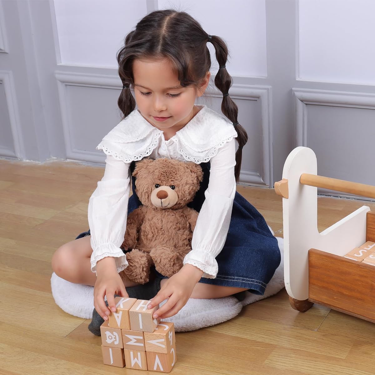 Apricot Lamb Brown Bear Plush Toy Fluffy Cute Bear Sitting Height 20cm