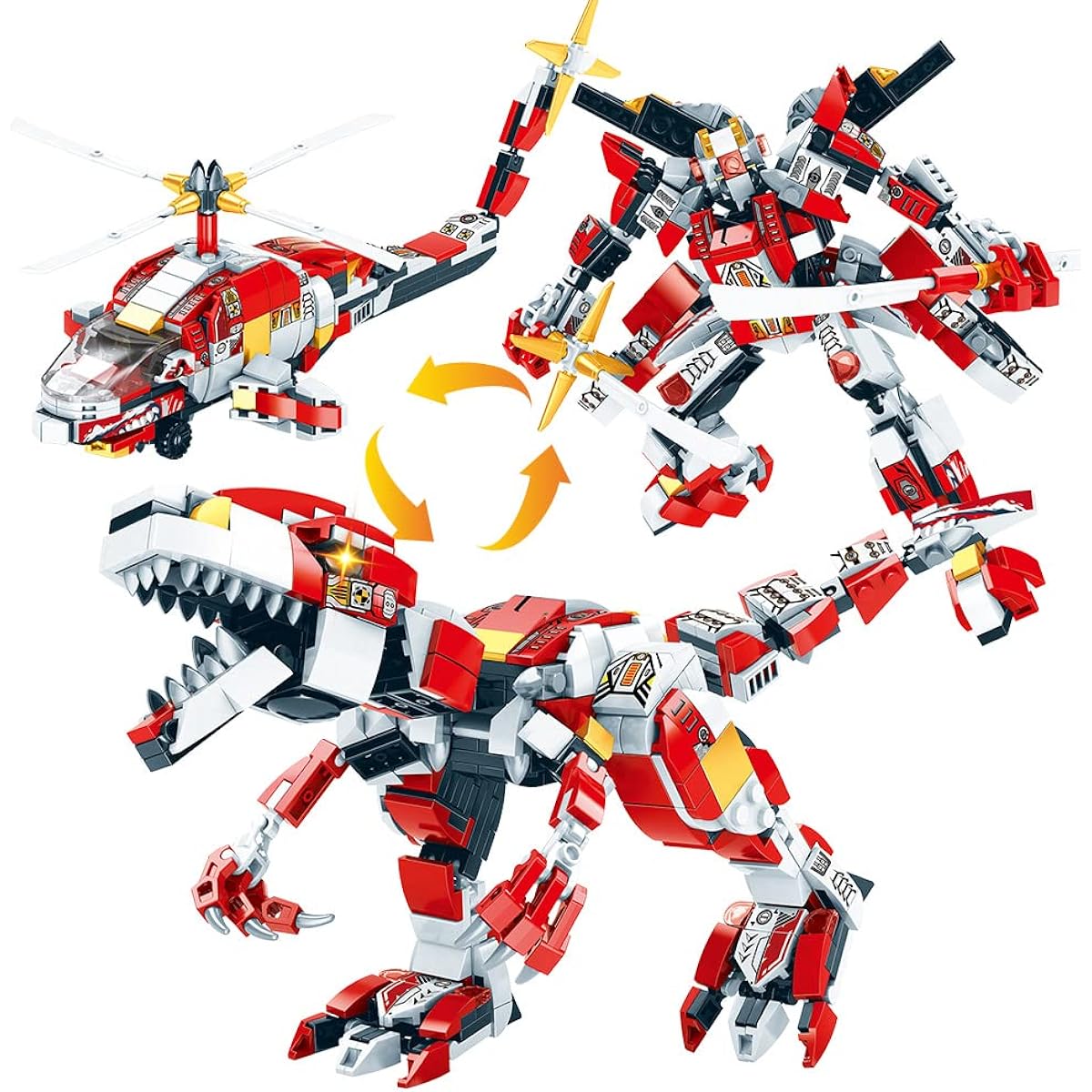 HEGOAI 3-in-1 Dinosaur Transforming Mech Building Toy Set for Kids Boys Girls Jurassic Animal Lovers Age 7-12 Party Favors (559 Pieces)