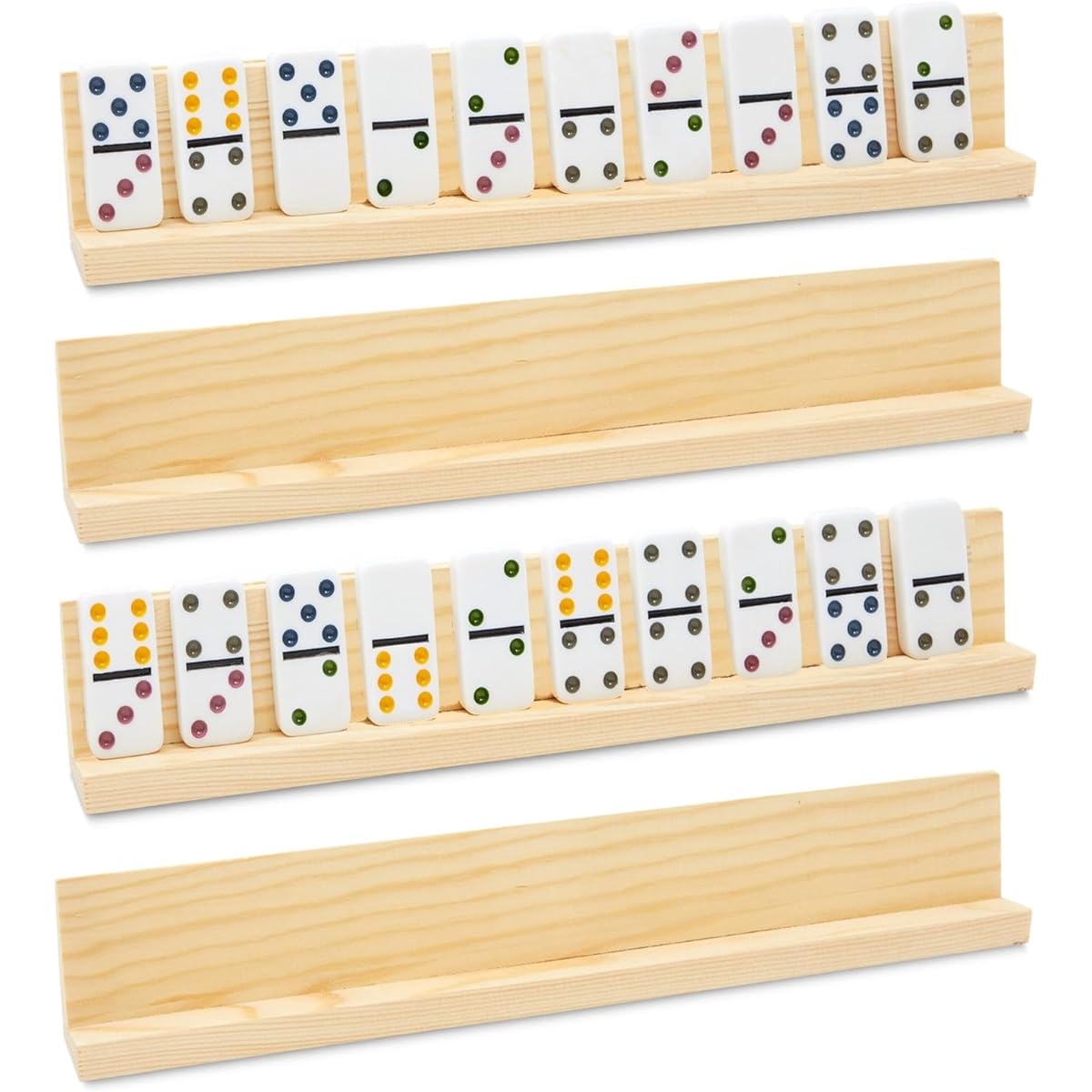 Juvale 4 Pack Domino Holder 13" Wooden Domino Rack Tray Stand for Domino Table Mexican Train Chicken Feet Mahjong Game