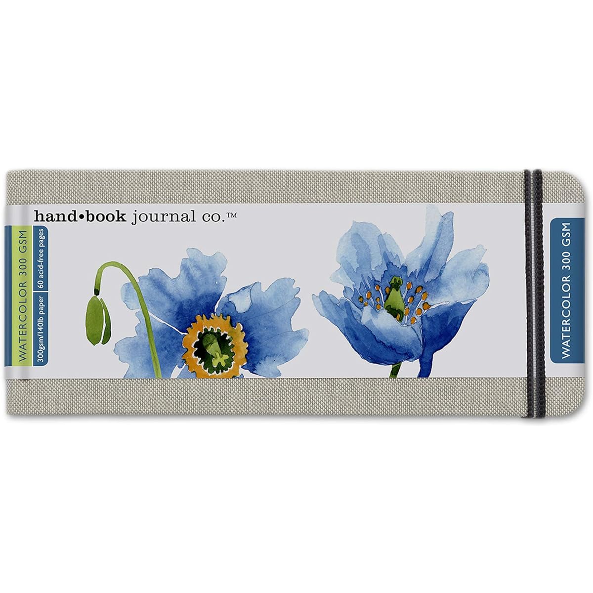 Handbook Journal Co. Artist Watercolor Sketchbook Journal Pocket Panorama 3.5 x 8.25 Inch 140lb/300GSM Hardcover with Pocket