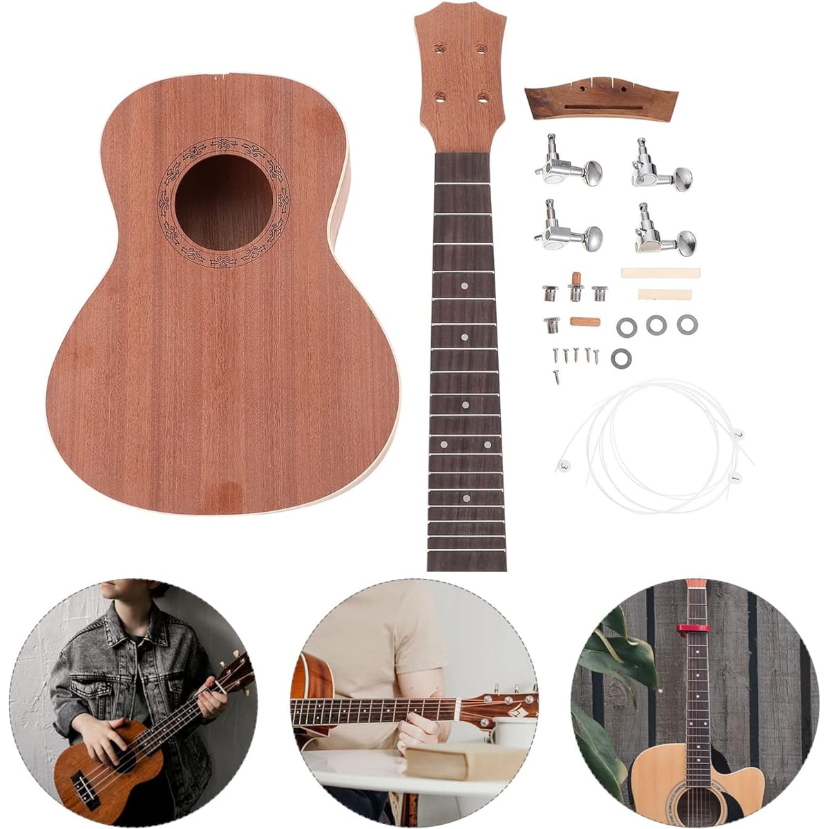Vaguelly 2 Sets UKE DIY Kit Make Your Own Ukulele Set Paintable Ukulele Playstencil Handmade Musical Instrument Material Accessories